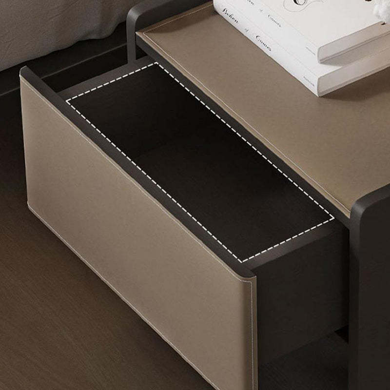 European Wood Leather 1-Drawer End Table