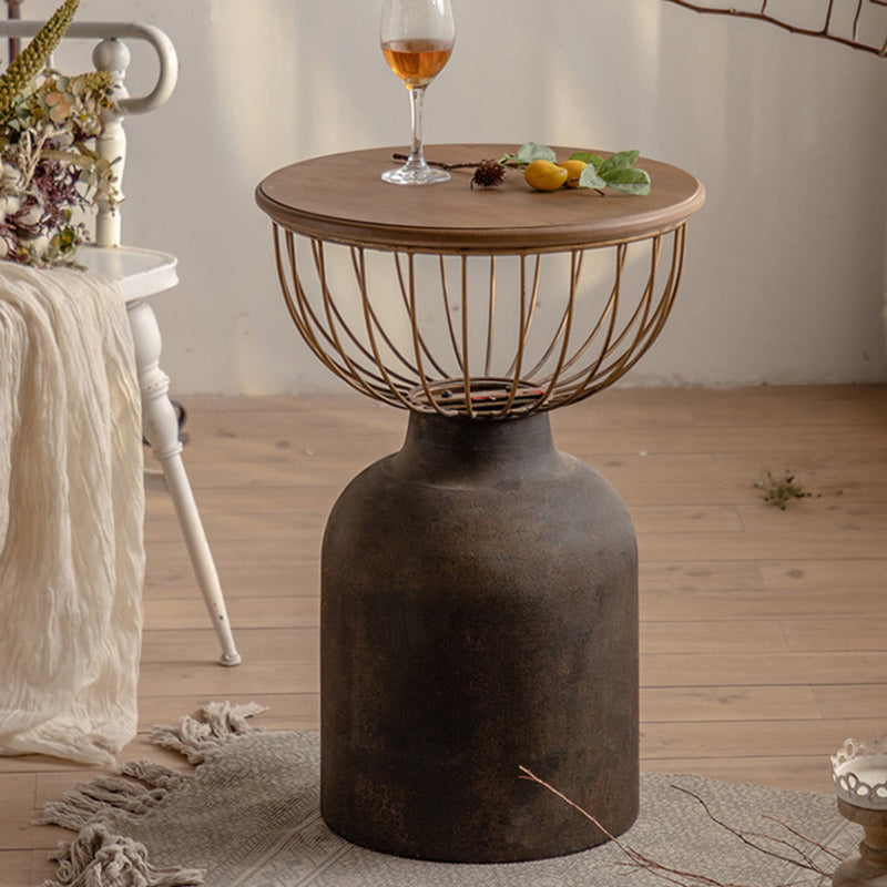 Vintage Round Wood Metal Coffee Table