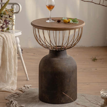 Vintage Round Wood Metal Coffee Table