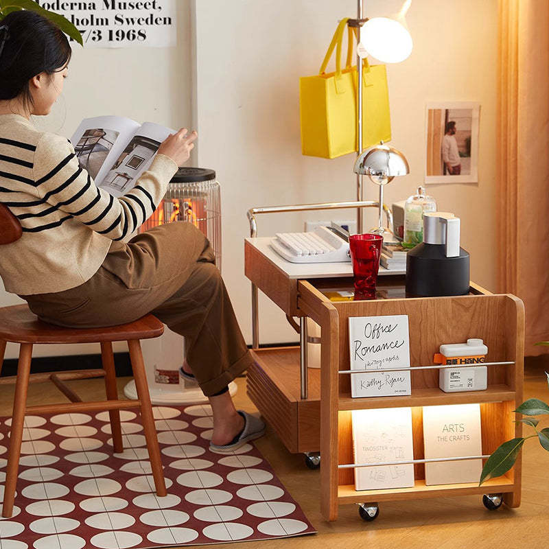 Japanese Solid Wood 2-Tier End Table