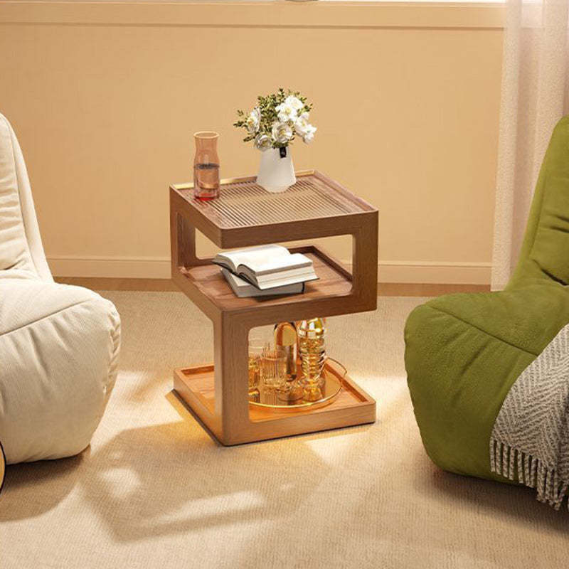 Minimalist Rubberwood Glass Nightstand