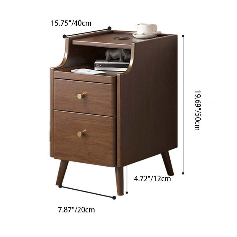 Minimalist Narrow Wood 2-Drawer Nightstand — Without USB / White