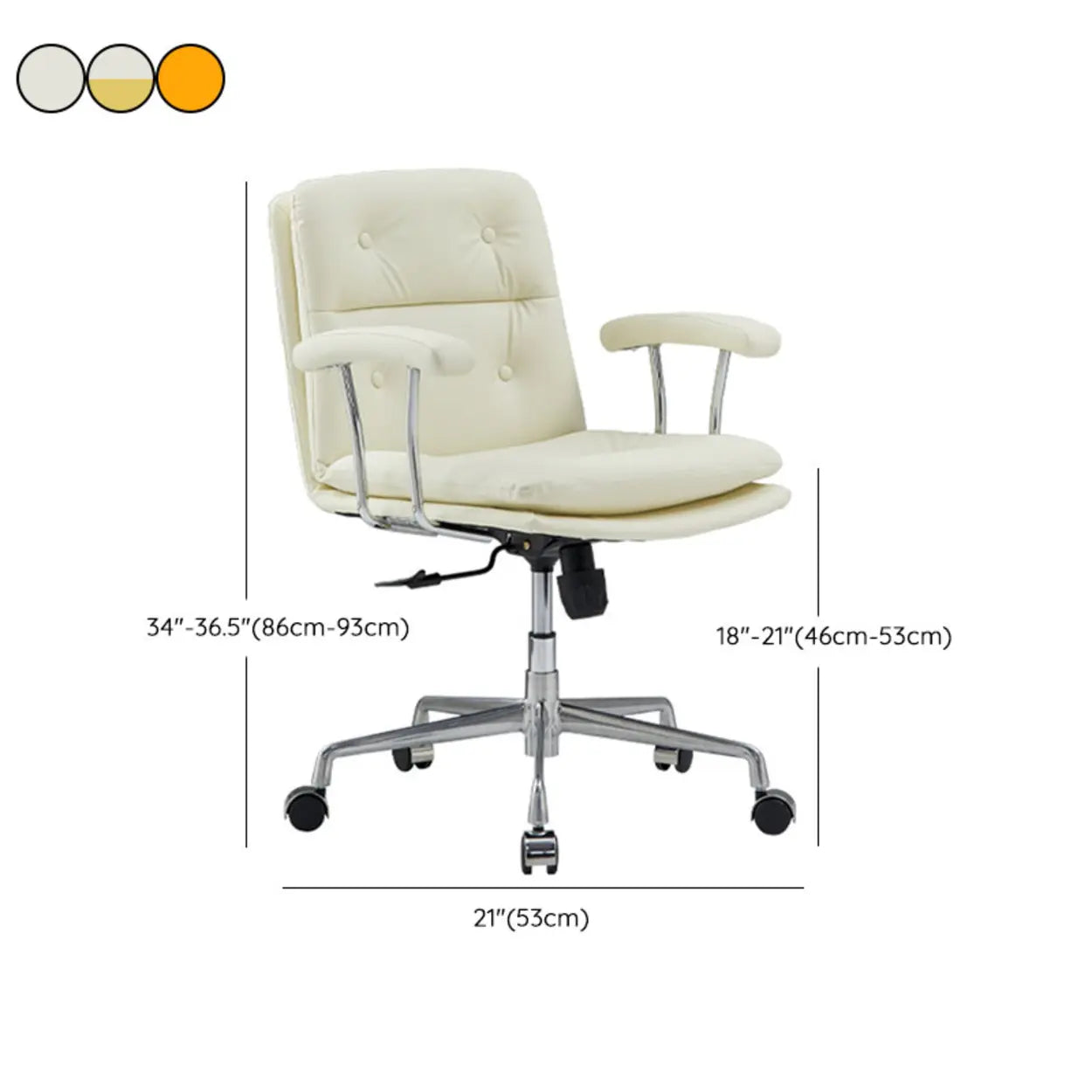 Adjustable Cream Ergonomic Leather Office Chair with Arms