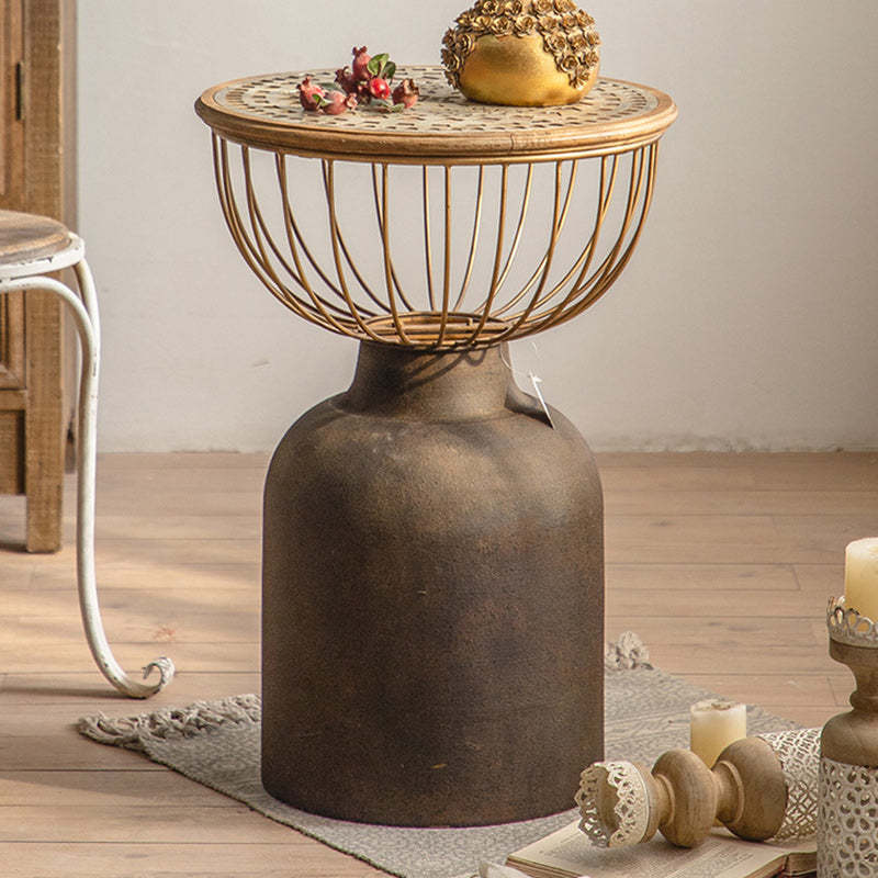 Vintage Round Wood Metal Coffee Table