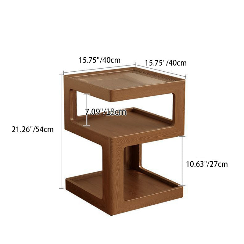 Minimalist Rubberwood Glass Nightstand