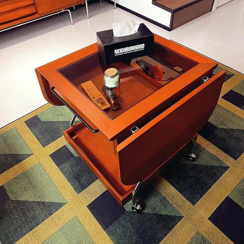 Retro Rectangular Wood Glass Metal Coffee Table