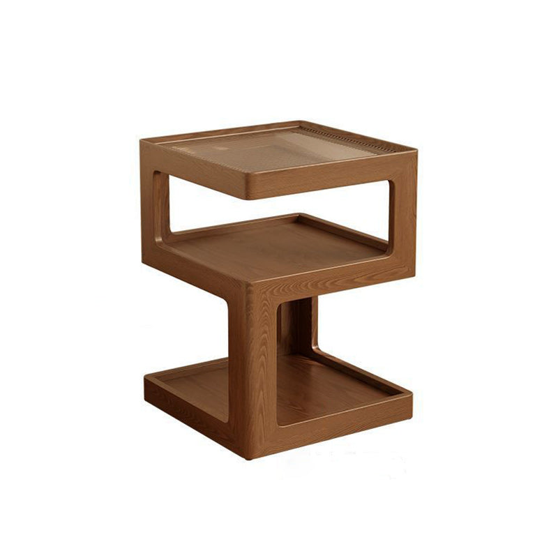 Minimalist Rubberwood Glass Nightstand
