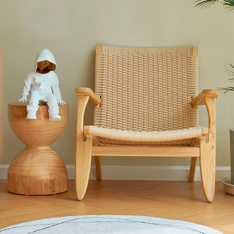 Scandinavian Wood Rattan Armchair