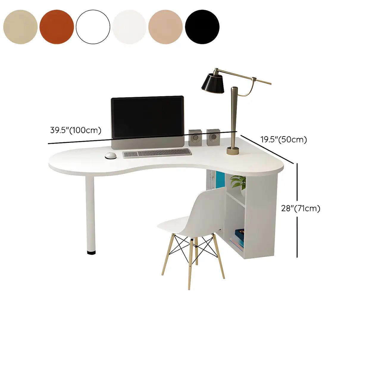 Textured White Wood Writing Desk with Shelf