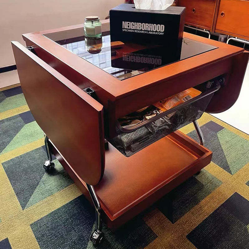 Retro Rectangular Wood Glass Metal Coffee Table