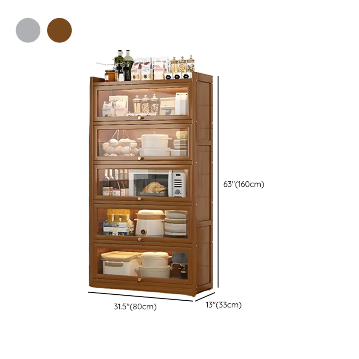 Freestanding Tall Wooden Tan Clear Doors Storage Sideboard #size