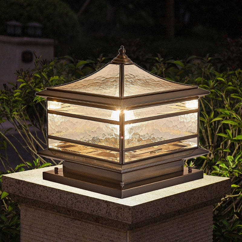 European Brass Glass Square Pillar Landscape Light