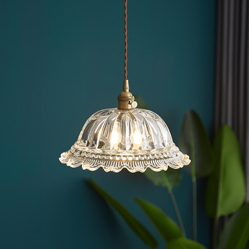 Nordic Vintage Floral Glass Brass Pendant