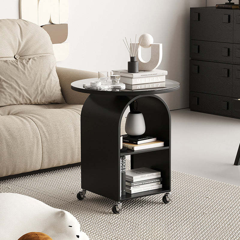 Contemporary Tempered Glass Iron Arched End Table 2-Cabinet