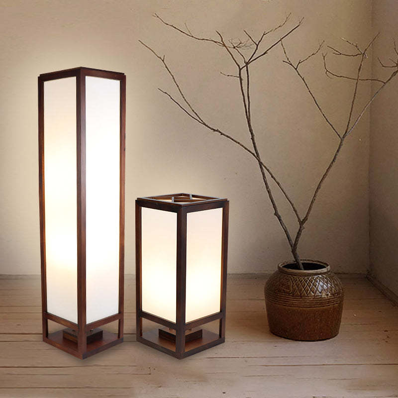 Chinese Rectangular Parchment Wood Floor Lamp