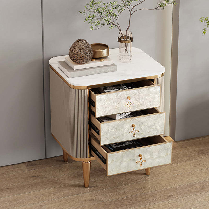 Modern Luxury Rock Slab Wood 3-Drawer Nightstand