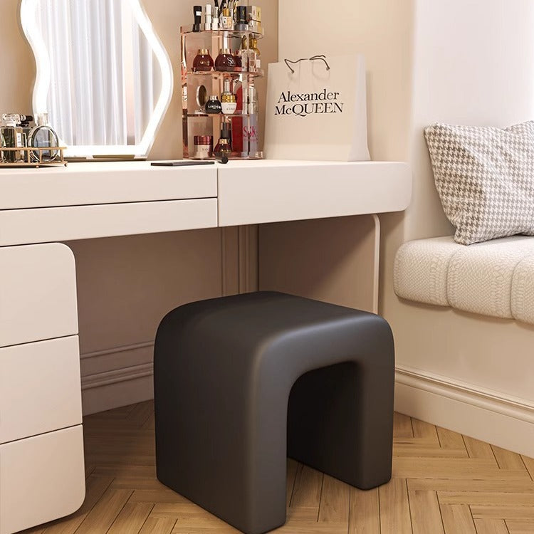 Minimalist Arched PU Leather Wood Vanity Stool