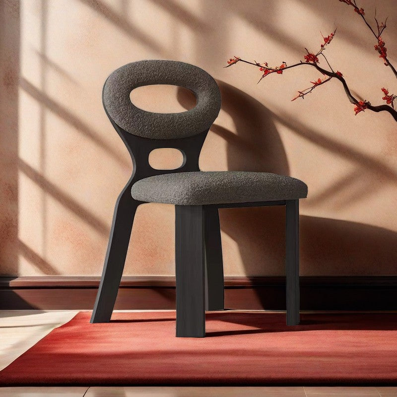 French Hollow Lambswool Wood Vanity Stool — Gray / Black