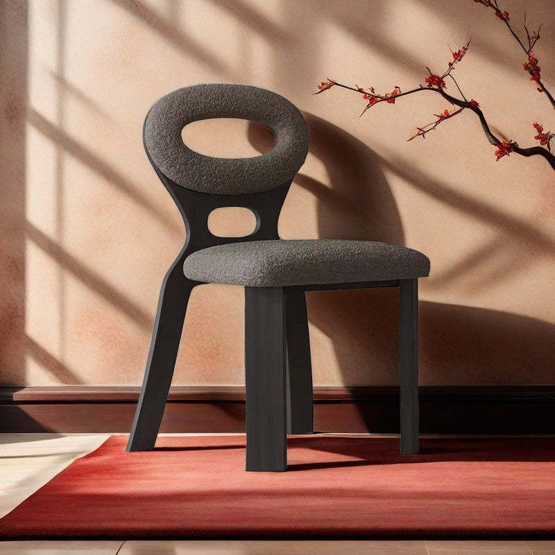 French Hollow Lambswool Wood Vanity Stool — Gray / Black