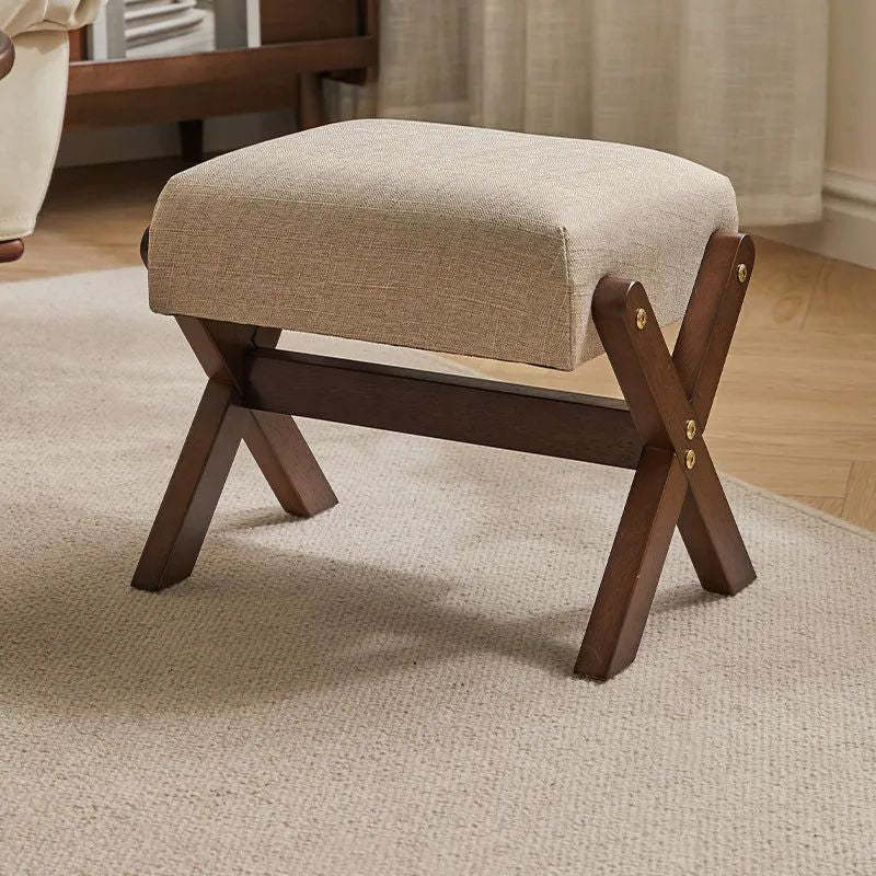 Chinese Rectangular Wood Fabric Backless Armless Chair
