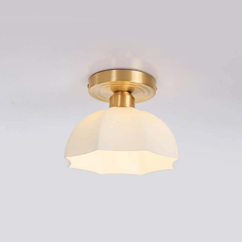 Japanese Vintage Brass Glass Dome Semi-Flush Ceiling Light