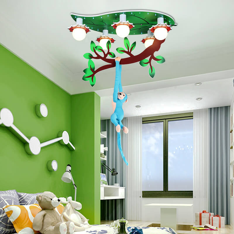 Kids Monkey Leaf Acrylic 5-Light Flush Ceiling Light