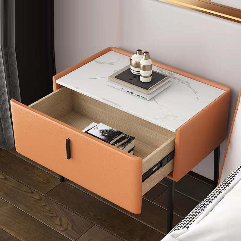 Scandinavian Wood Nightstand Wireless Charging — With Mobile Phone Wireless Charging / White