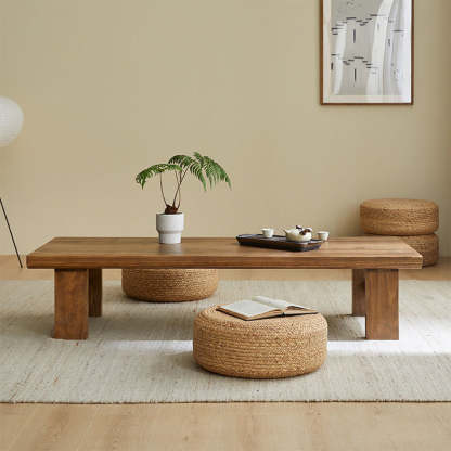 Japanese Wood 4-Leg Rectangular Coffee Table