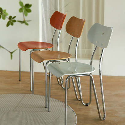 Minimalist Square Metal Wood Chair — Black