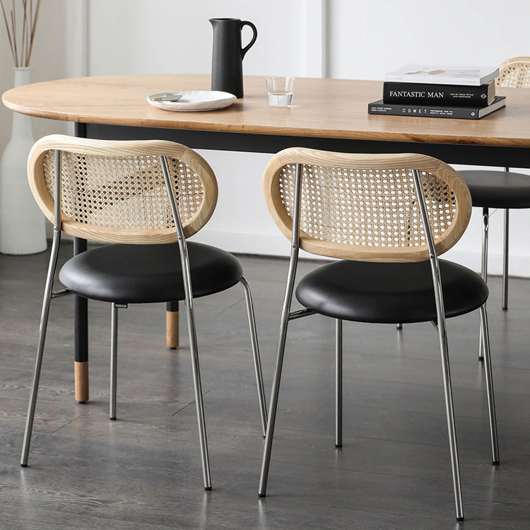 Nordic Leather Wood Rattan Armchair