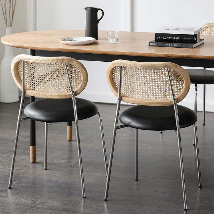 Nordic Leather Wood Rattan Armchair