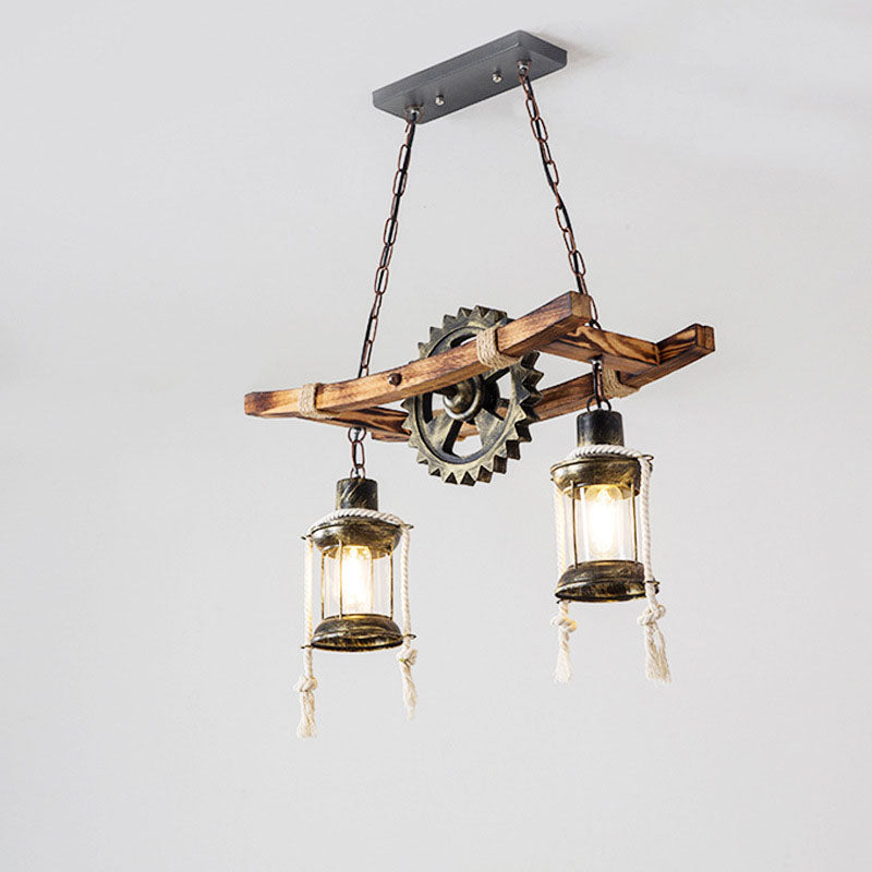 Vintage Industrial Wood Metal Island Chandelier