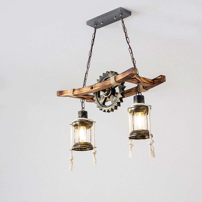 Vintage Industrial Wood Metal Island Chandelier
