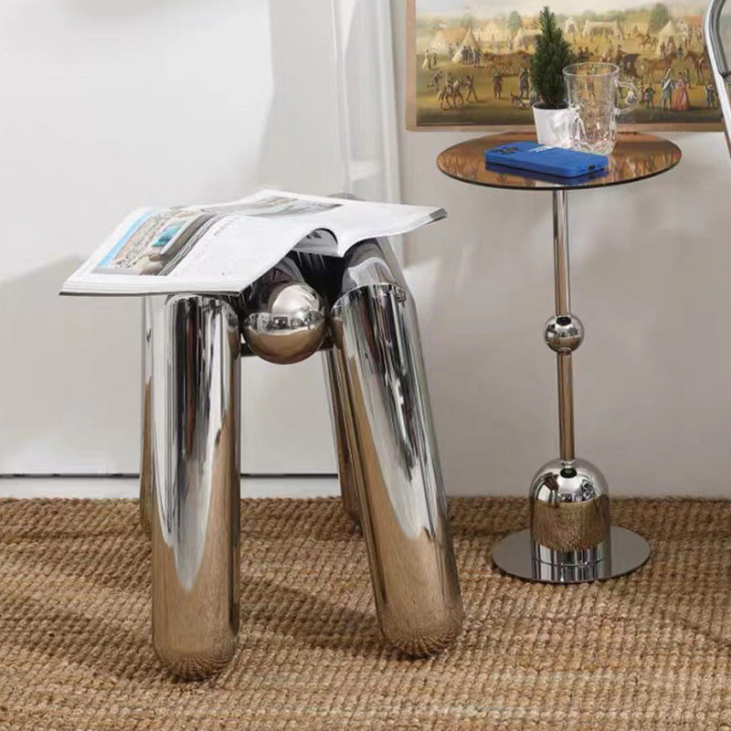 Minimalist Steel Tube Geometric Footstool
