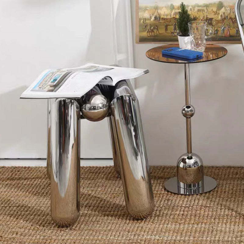 Minimalist Steel Tube Geometric Footstool