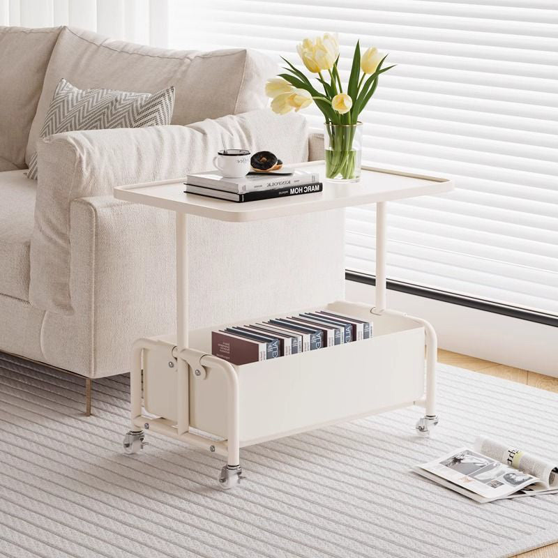 Modern Tray Leather Movable 2-Tier End Table