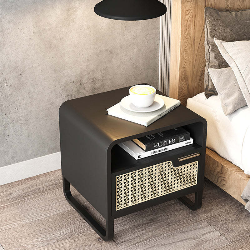 Minimalist Wood Rattan 1-Drawer Nightstand