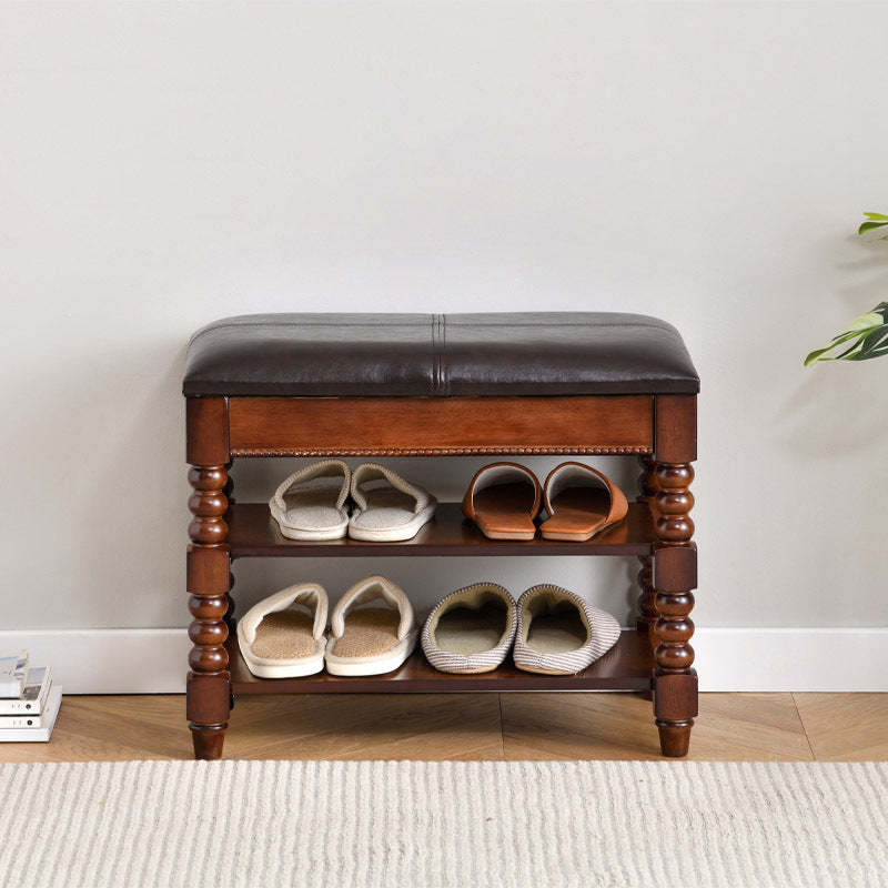 European Wood Leather Vanity Stool