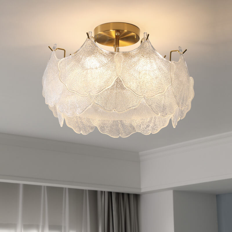 French Ginkgo Leaf Glass 5/8-Light Semi-Flush Ceiling Light