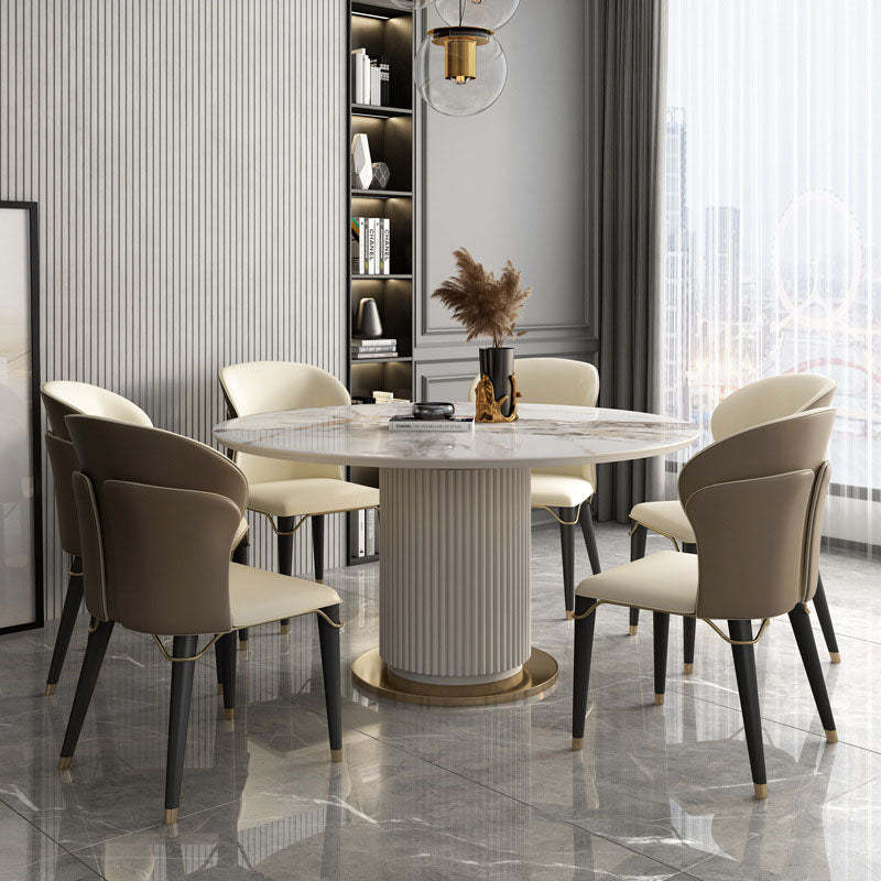 Contemporary Leather Wood Steel Dining Chair