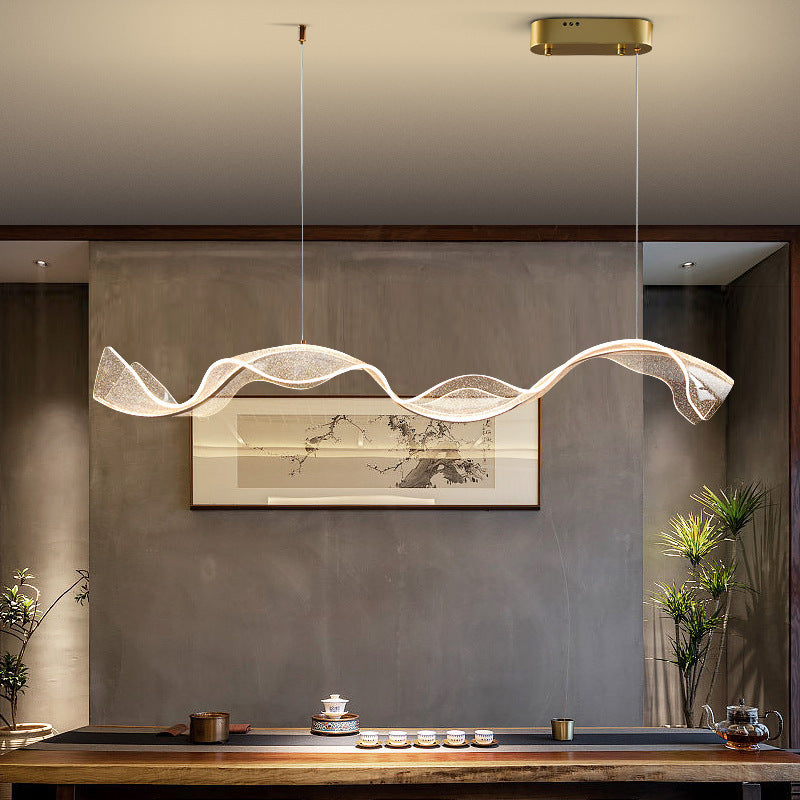 Rectangle Wave Ribbon Acrylic LED Island Chandelier — Infinitely Dimmable / 110V-120V For US/CA