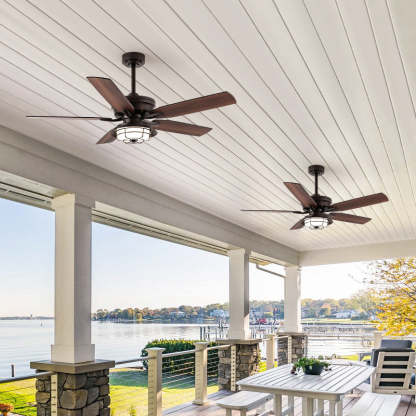 Industrial Wood Blade Ceiling Fan Light — Frequency + Remote Control / 220V-240V For UK/AU
