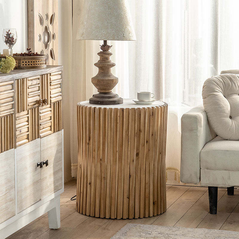 Vintage Cylindrical Wood Fibreboard End Table