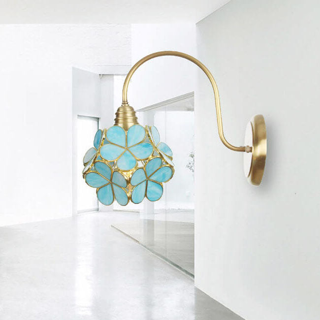 European Tiffany Vintage Brass Glass Sconce