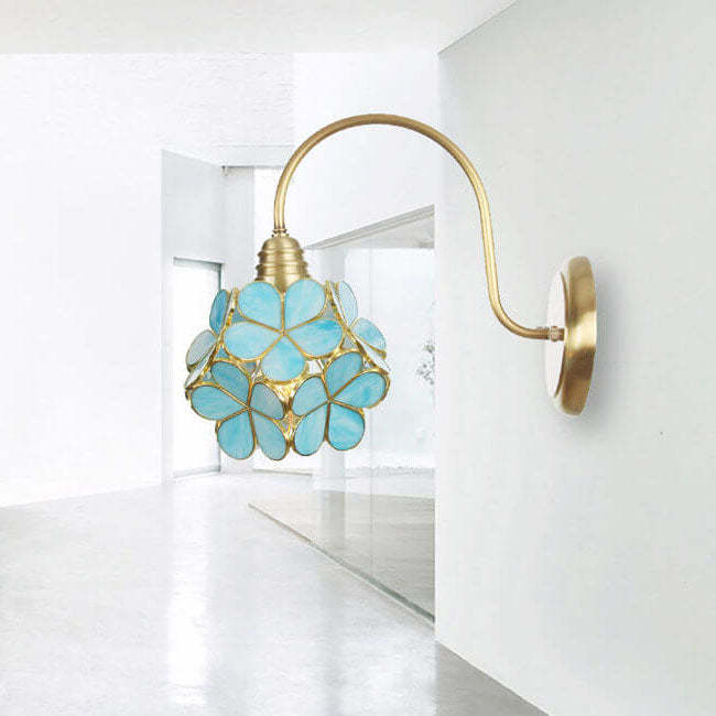 European Tiffany Vintage Brass Glass Sconce