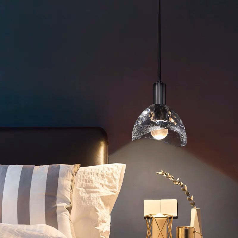 Contemporary Curve Crystal Brass Pendant Light
