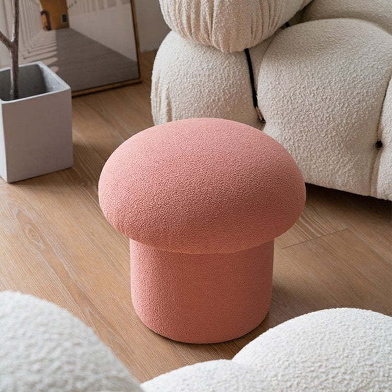 Lambswool mushroom wood vanity stools for bedroom — Pink