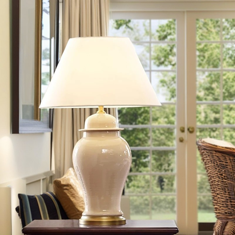 Traditional Rustic Ceramic Fabric Conic Vase Lamp