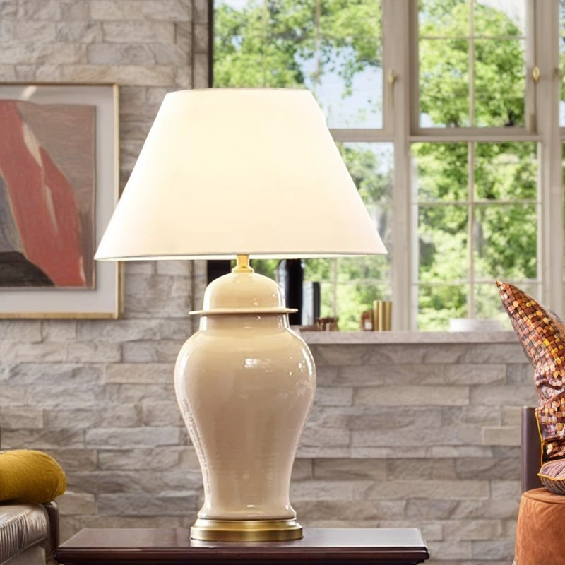 Traditional Rustic Ceramic Fabric Conic Vase Lamp