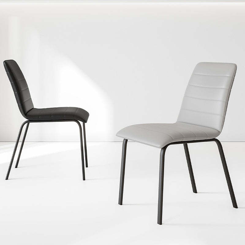 Minimalist Striped Leather Steel Dining Chair